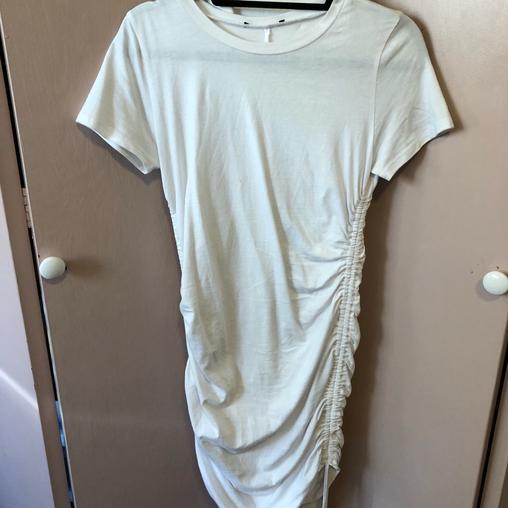 White tee shirt rouched dress